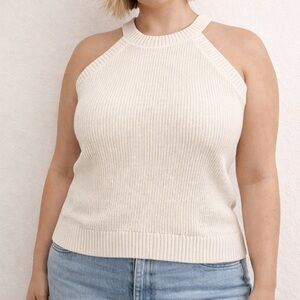 Old Navy Knit Halter Tank Top Cream Ribbed Sleeveless Sweater XL